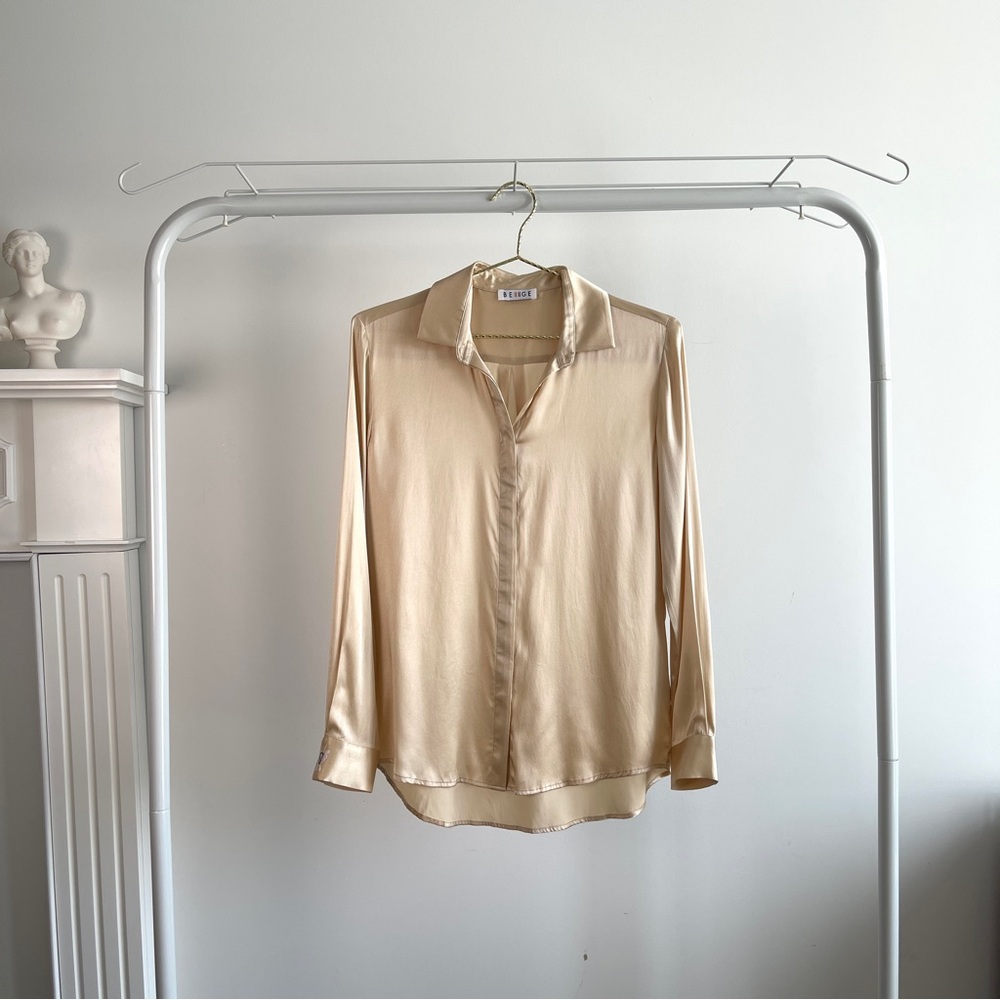 100% Silk Button-Up Champagne Shirt